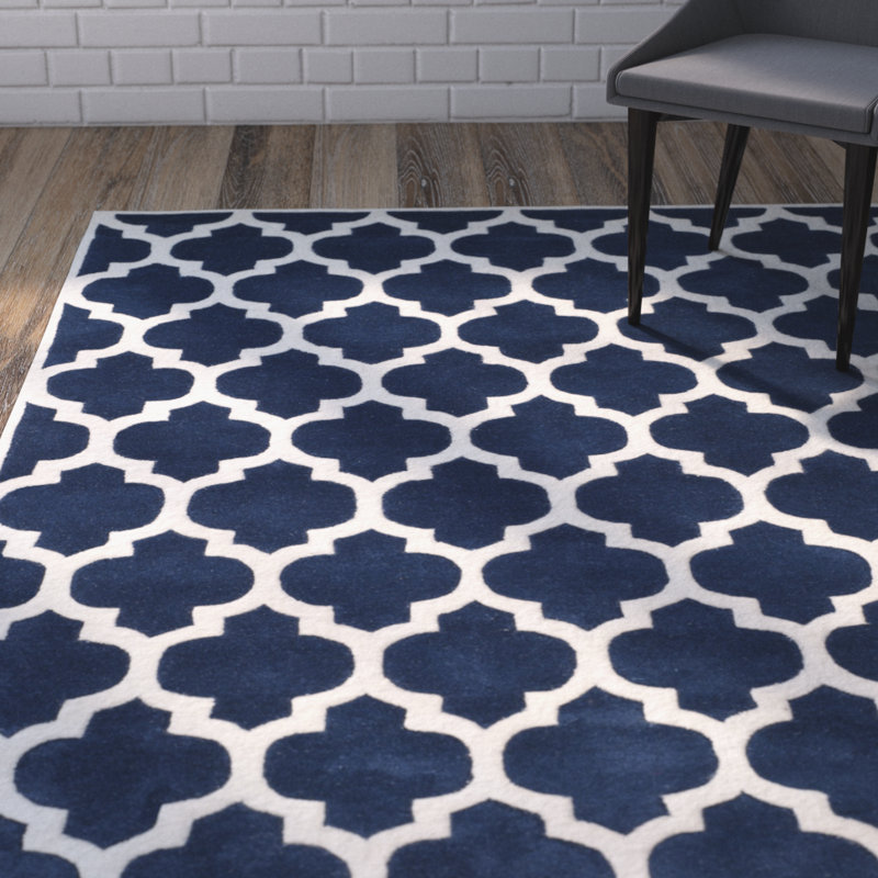 Wrought Studio Wilkin HandTufted Dark Blue/Ivory Area Rug & Reviews